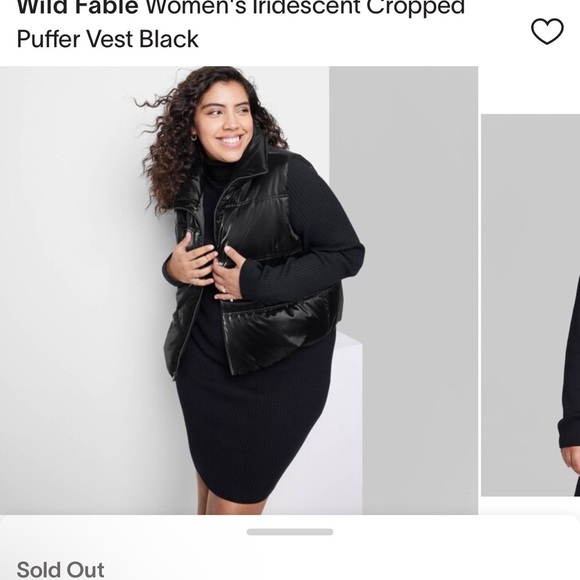 Wild Fable Women's plus size  Iridescent Cropped
 Black Puffer Vest - Picture 4 of 9